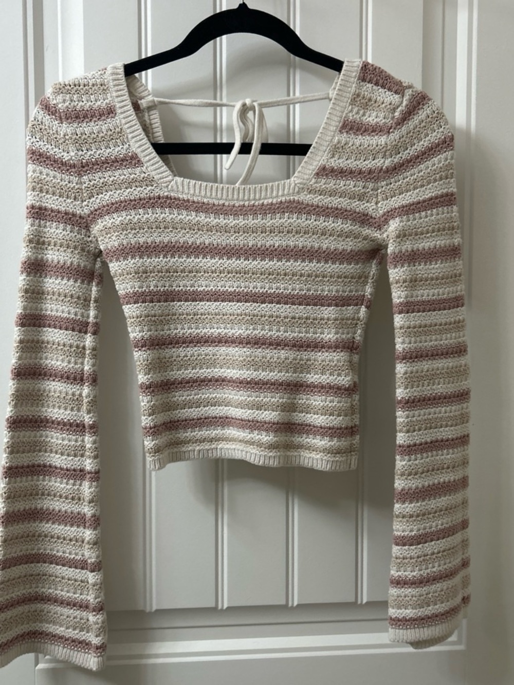 Hollister Cream and Blush Striped Scoop-Neck Sweater